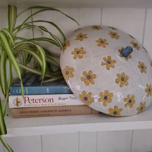 Floral Ceramic Lid with Blue Handle